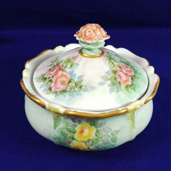 Porcelain Bowl with Lid Gold Trim Hallmarked Bavaria Germany - Picture 3 of 12